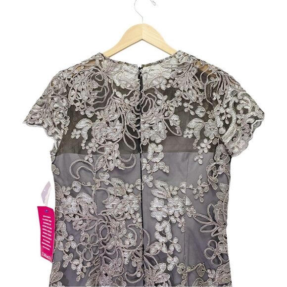 NWT JS Collections Size 8 Lace Embroidered Sheath Dress Taupe Illusion Overlay - Picture 6 of 14
